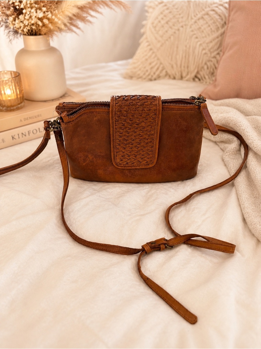 Brown Woven Detail Crossbody Bag
